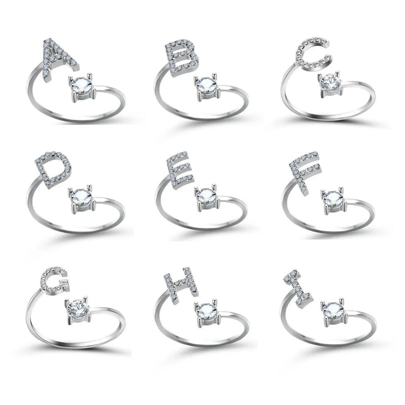 Homeenjoy Personalized Initial Letter Crystal Ring - Sparkling Adjustable Design for Women