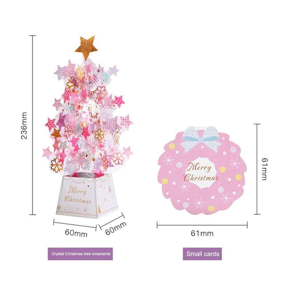 Elegant 3D pop-up Christmas tree greeting card with shimmering snowflake sequins