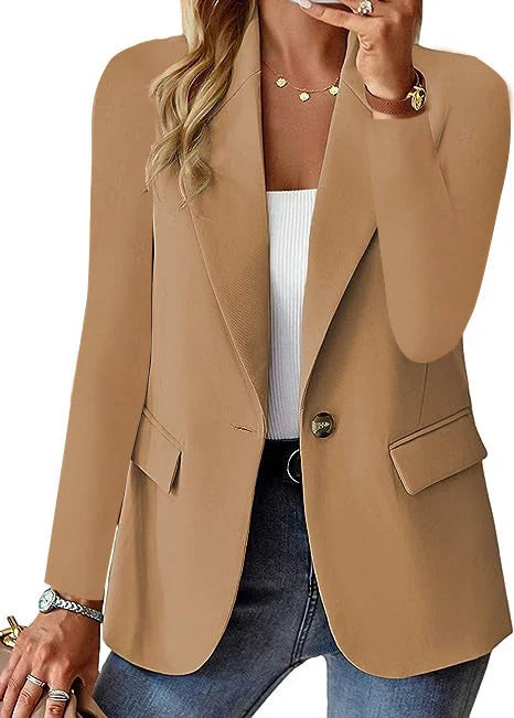 A stylish polyester cardigan jacket in a variety of solid colors, perfect for autumn wear.