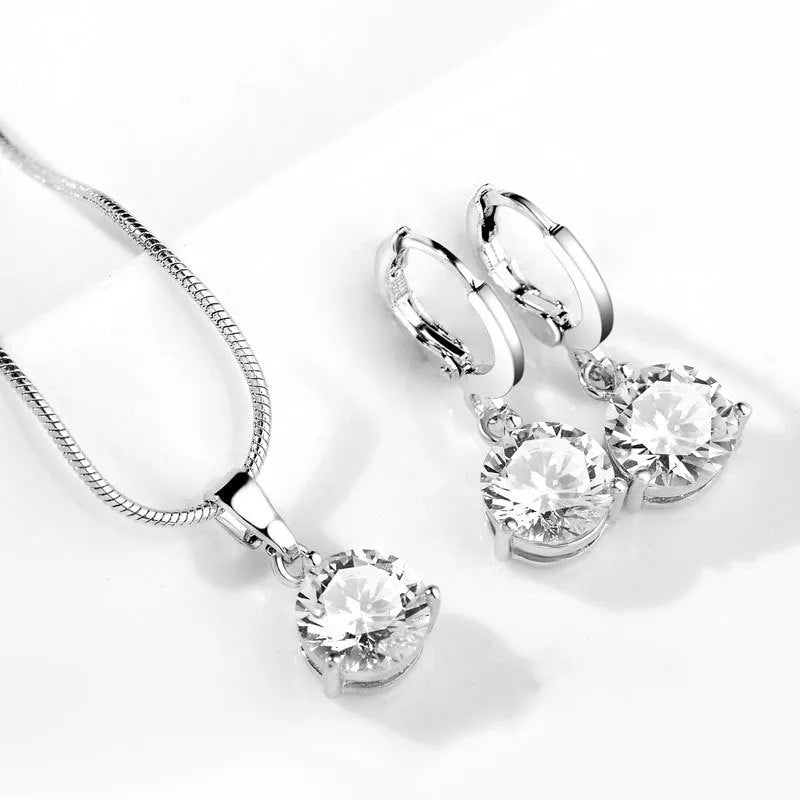 Zircon Water Drop Necklace and Earring Set with unique snake bone chain and mixed gem setting