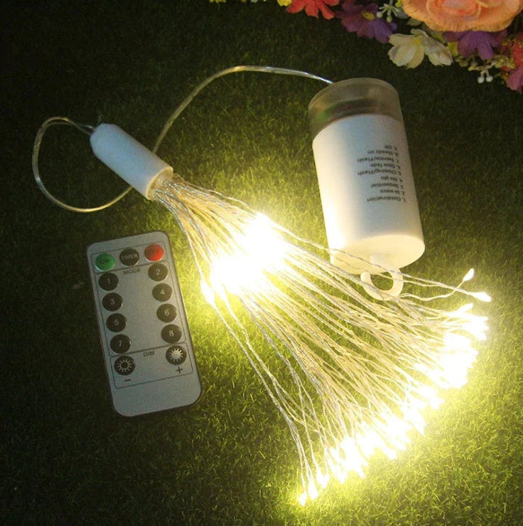 Mesmerizing multicolor LED light string with a fireworks-inspired design, perfect for holiday and party decor.