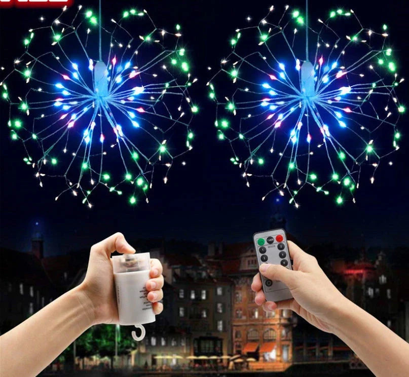 Mesmerizing multicolor LED light string with a fireworks-inspired design, perfect for holiday and party decor.