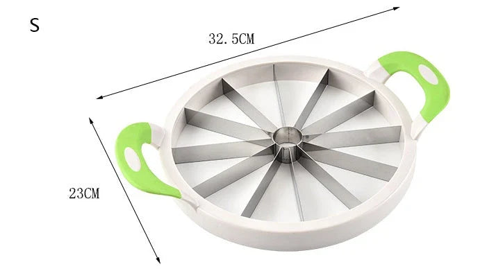 Premium stainless steel watermelon slicer with non-slip handles for quick, safe, and effortless watermelon cutting