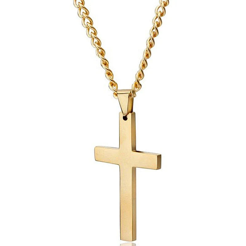 Stylish Stainless Steel Cross Pendant Necklace for Men - Available in Black, Silver, and Gold