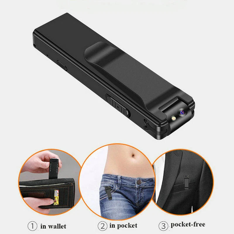 Durable magnetic digital recorder with 1080P HD video, rotating lens, and motion detection features