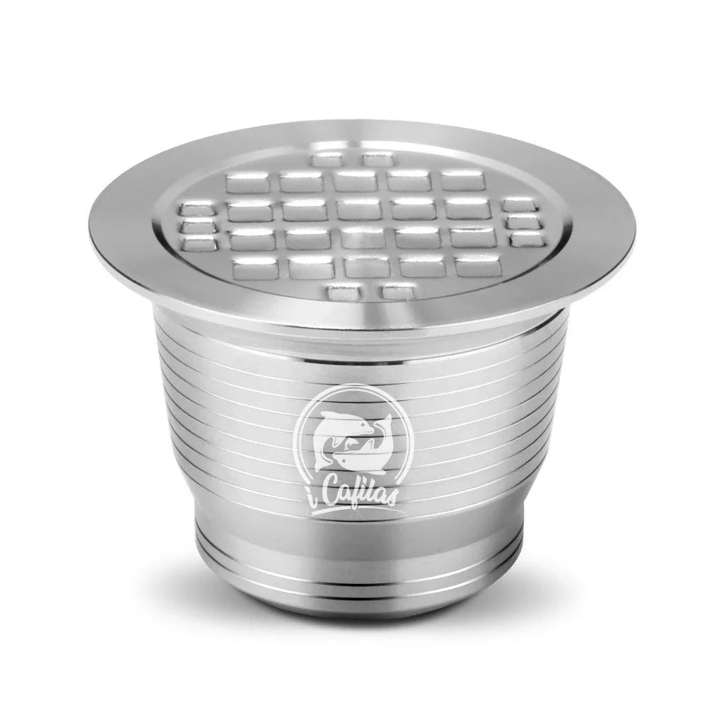 Premium stainless steel coffee capsule shells with a sleek square design, perfect for home, office, and cafe use.