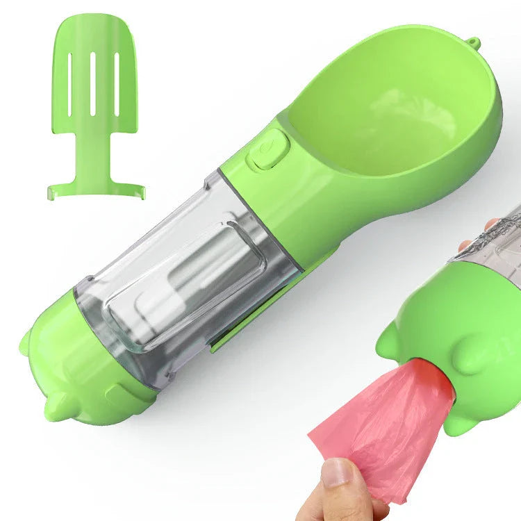Multipurpose Pet Water Bottle with Feeding Bowl and Waste Bag Storage - Durable, Portable, and Convenient