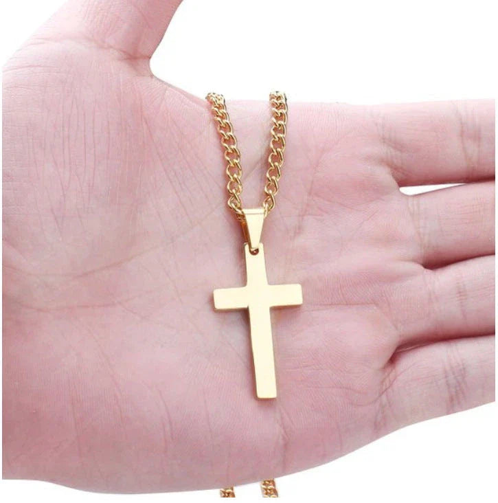 Stylish Stainless Steel Cross Pendant Necklace for Men - Available in Black, Silver, and Gold