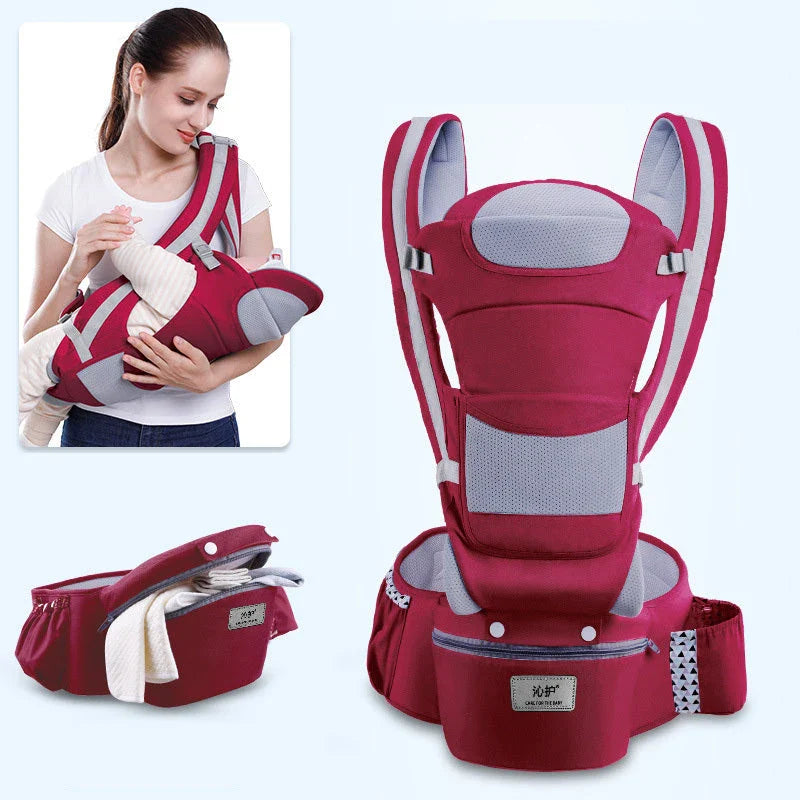 Versatile 3-in-1 baby carrier with 15 carrying positions, adjustable sunshade, and storage compartment for convenient parenting