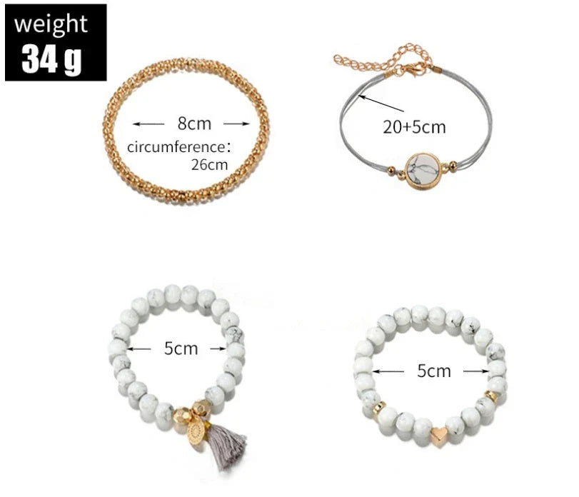 Elegant geometric stone bracelet set with fringed design, perfect fashion accessory for women