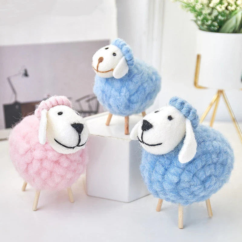 Plush sheep figurines in various colors and sizes, perfect for home decoration and gifting