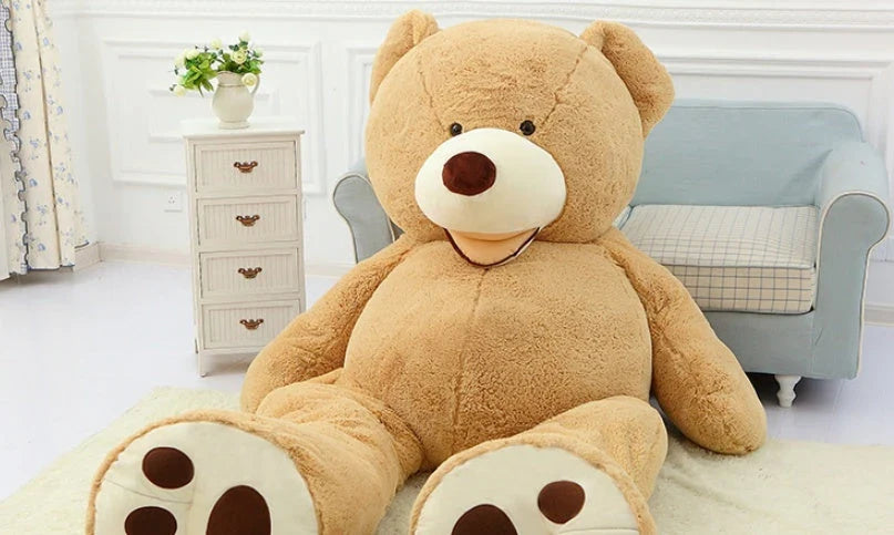 Colossal plush teddy bear in various sizes and colors, featuring a premium leather exterior and soft, cuddly interior