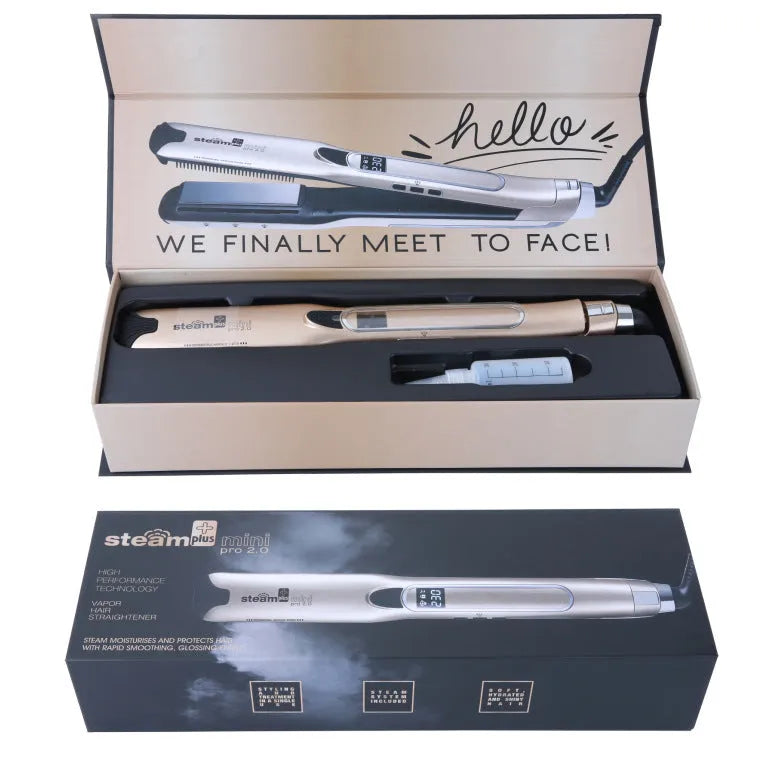 Mini steam splint spray hair straightener in champagne, purple, or rose red colour.