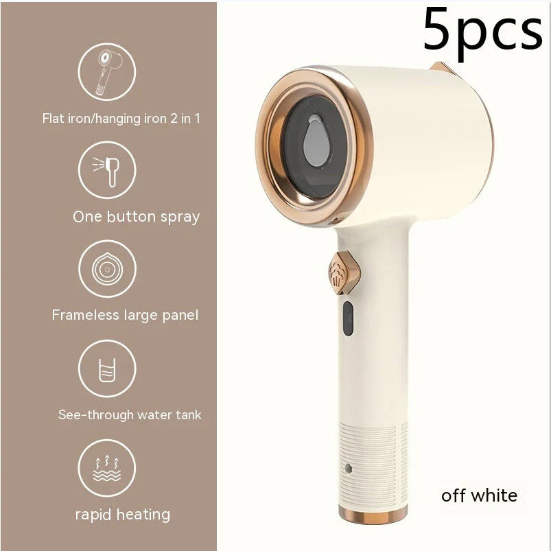 Compact, portable garment steamer with titanium-coated soleplate for wrinkle-free clothes at home or on the go