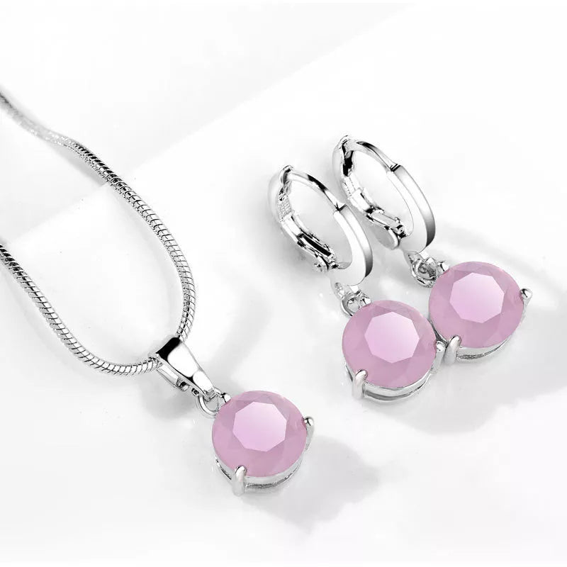 Zircon Water Drop Necklace and Earring Set with unique snake bone chain and mixed gem setting