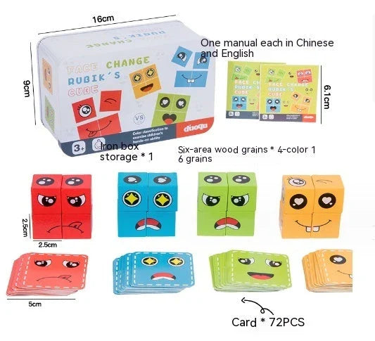 Clever Wooden Emoji Cube Puzzle - Educational Building Blocks for UK Children