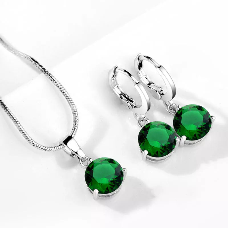 Zircon Water Drop Necklace and Earring Set with unique snake bone chain and mixed gem setting