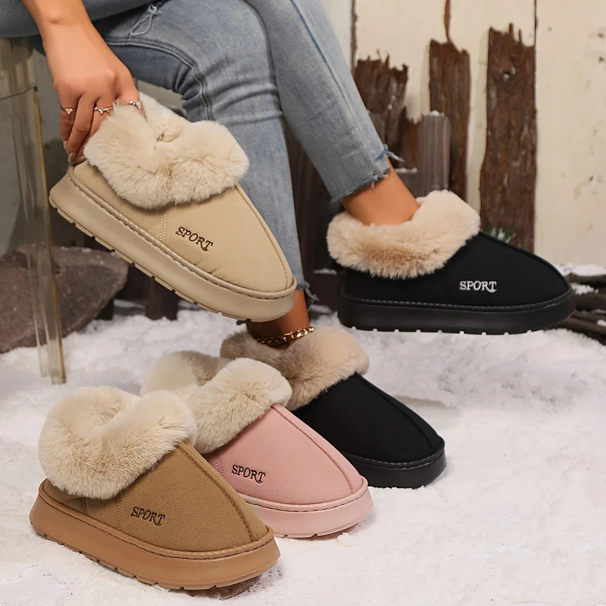 Cozy faux fur-lined women's slippers with non-slip platform soles and stylish color options