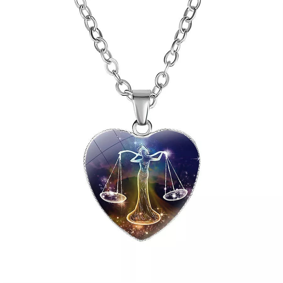 Women's Zodiac Heart Pendant Necklace with constellation design