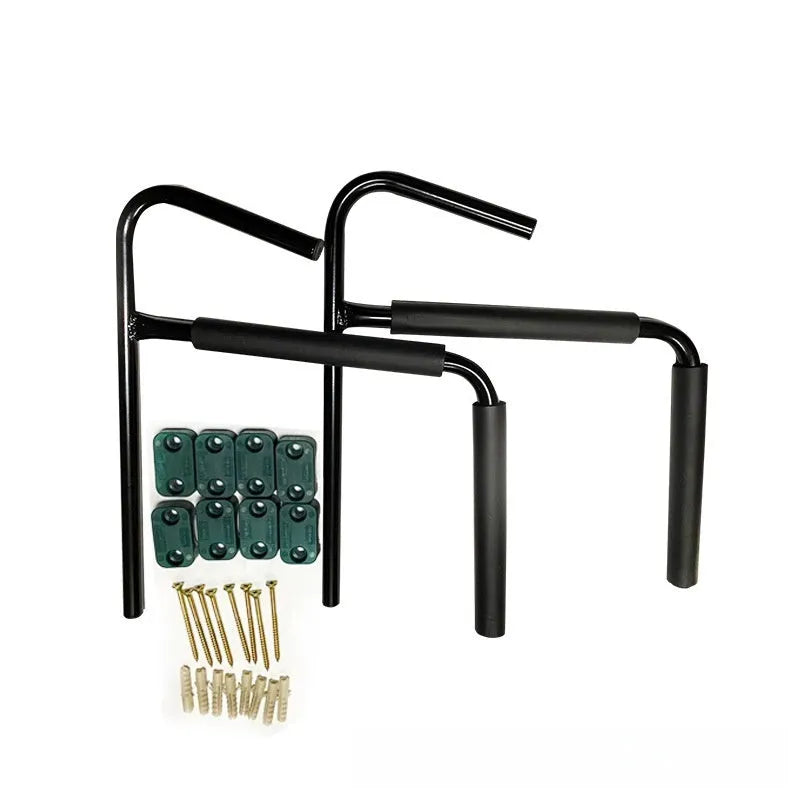 Carbon steel kayak wall hanger rack mounted on a wall for storage.