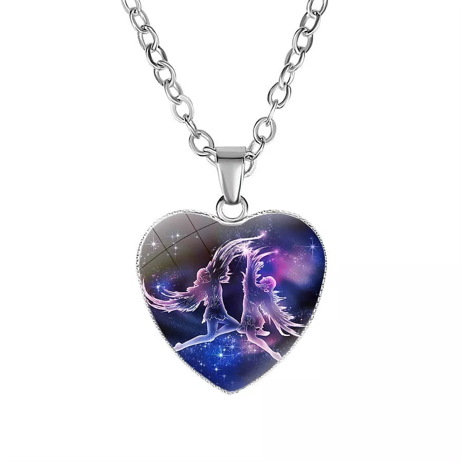 Women's Zodiac Heart Pendant Necklace with constellation design
