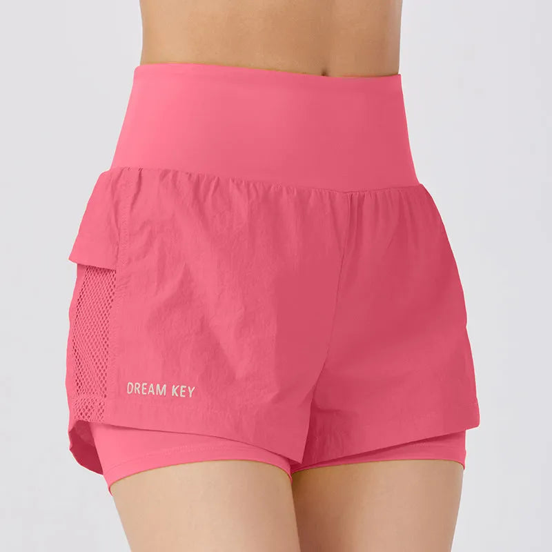 Women's loose fit cotton blend quick-drying sports shorts on a hanger