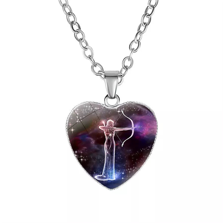 Women's Zodiac Heart Pendant Necklace with constellation design