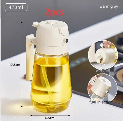Premium 470mL glass oil sprayer with dual mist and pour functionality, ideal for cooking, baking, and grilling