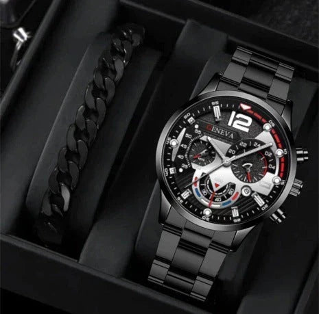 Stylish steel bracelet watch set with various color options for fashion-forward men