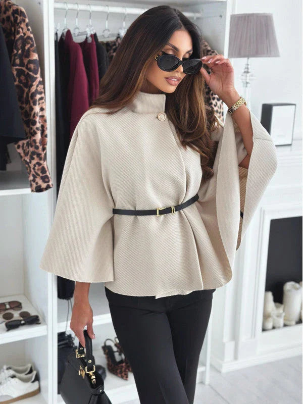 Chic batwing sleeve cloak jacket for women in various colors including black, apricot, gray, and wine red