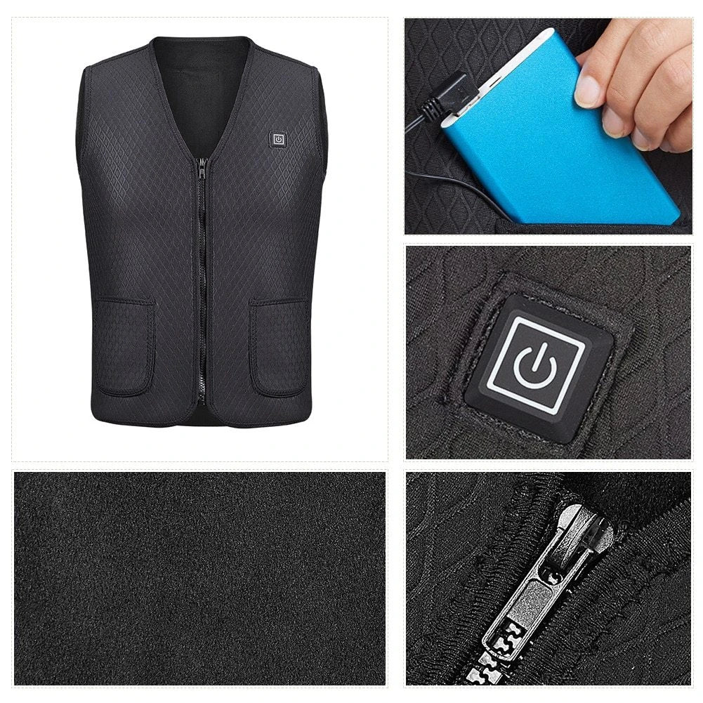 Outdoor heated vest for riding, skiing, and fishing activities with electric heating technology and durable construction