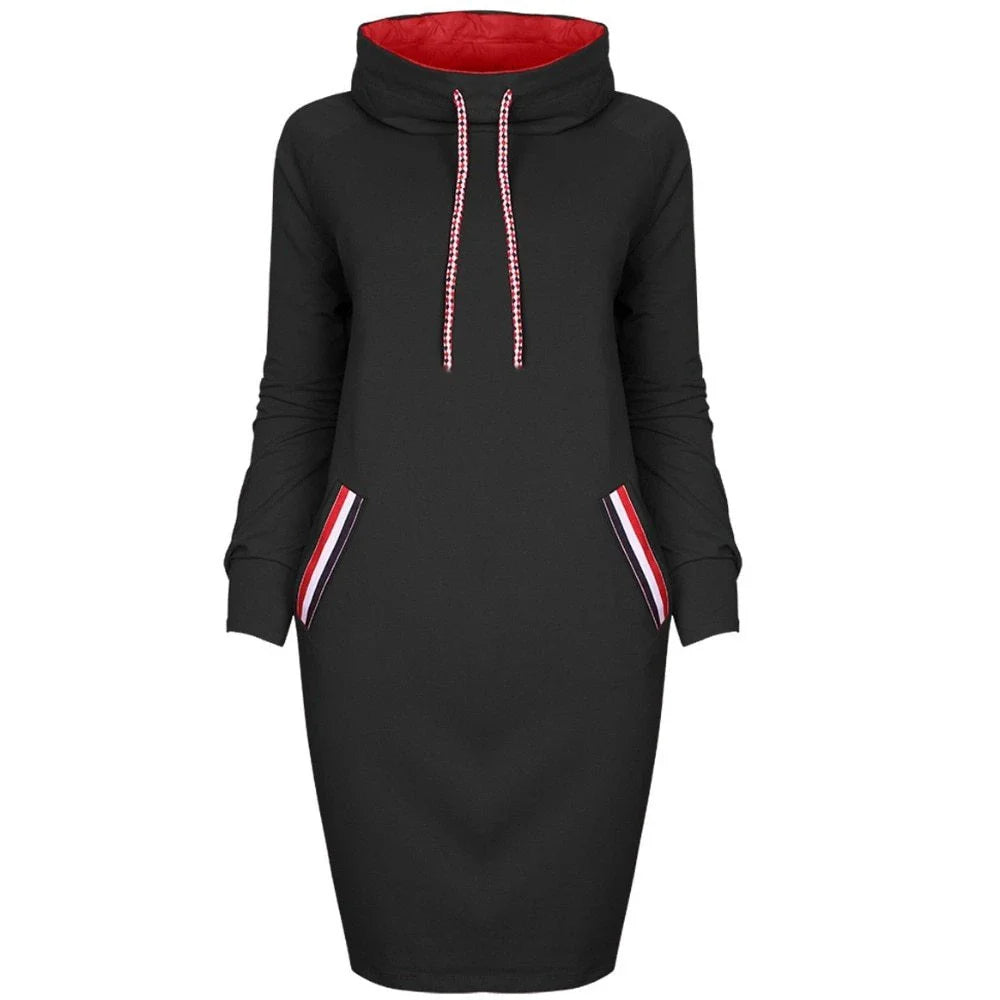 A high-collar long sleeve dress in various colors for casual and party wear