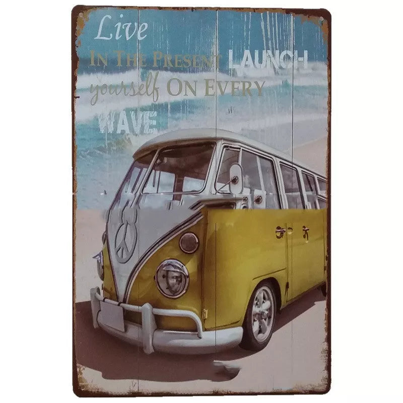 Retro tin painting metal craft with car and motorcycle design, 20*30cm