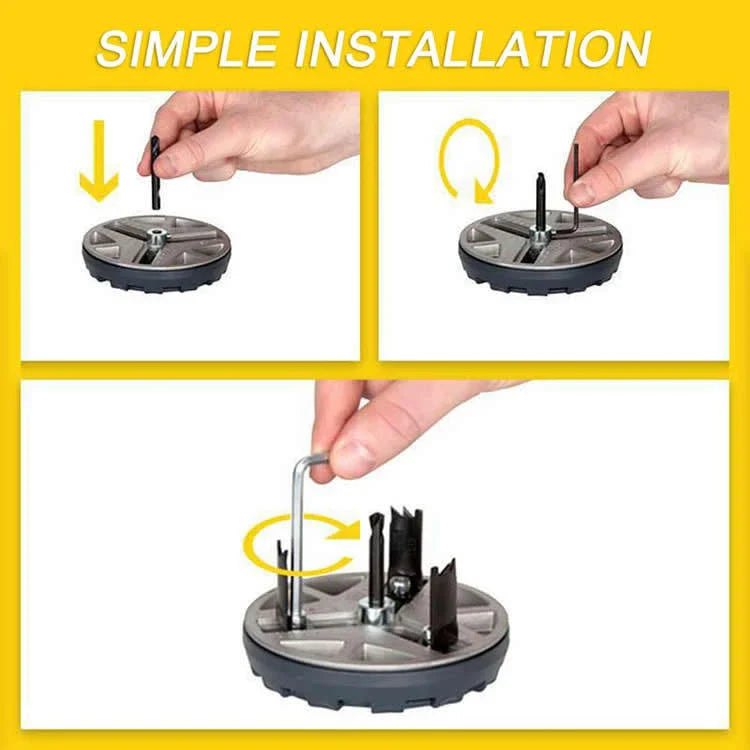 Adjustable hole cutter with infinitely adjustable diameter range and triple-blade design for precise, burr-free cuts on various materials
