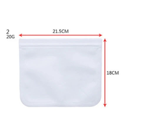 Premium PEVA fresh food storage bags in various sizes, designed with FDA-approved silica gel lining for optimal food freshness and safety.