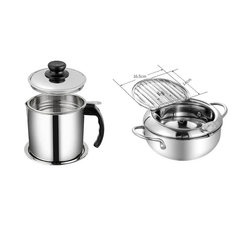 Stainless Steel Telescopic Frying Basket with Removable Thermometer for Precise Temperature Control and Easy Frying