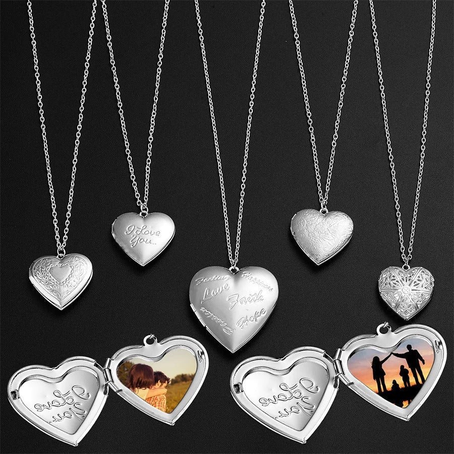 Personalized Heart-Shaped Photo Frame Necklace with various color options, showcasing the unique design and ability to display a cherished photo