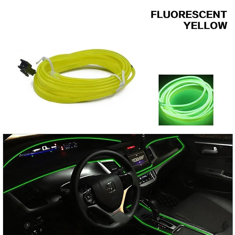 Car ambient light kit showing 6-metre LED light cable and USB driver for interior vehicle lighting.