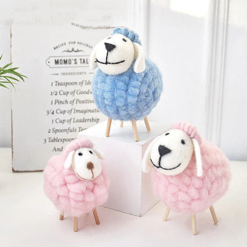 Plush sheep figurines in various colors and sizes, perfect for home decoration and gifting