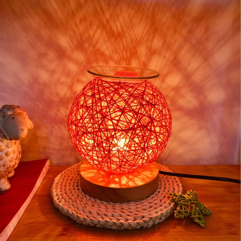 Elegant bamboo wood wax melt warmer with dimming night light feature, available in beige, blue, and pink colours