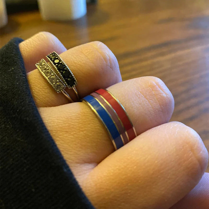 Bisexual pride stainless steel ring in geometric design, available in multiple styles and sizes