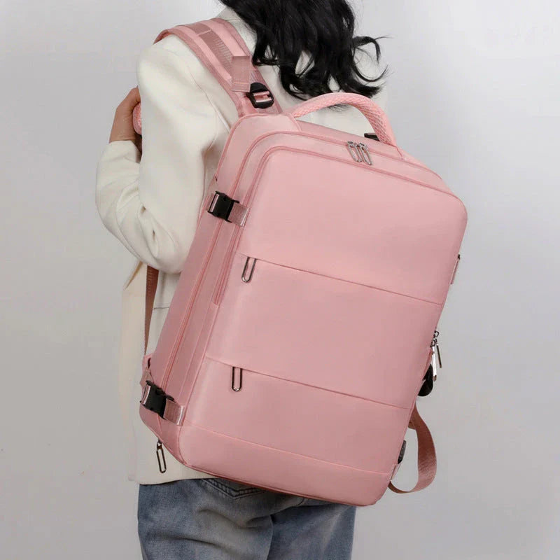 Versatile travel backpack for women with large capacity, waterproof design, and organized interior compartments