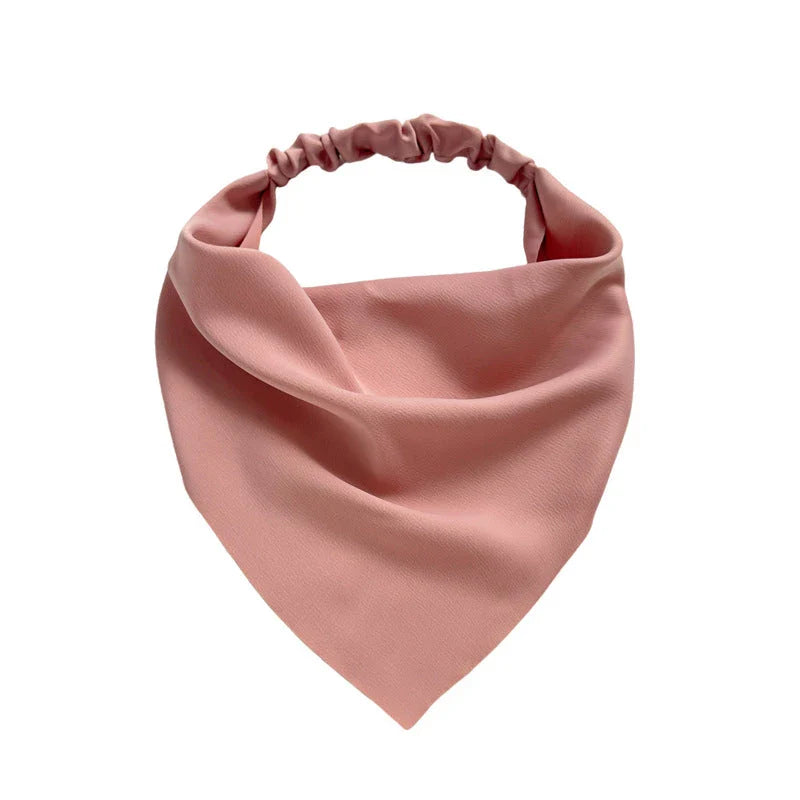 Elegant white satin triangle hair scarf with floral pattern, suitable for versatile styling as a headband, scarf, or bandana
