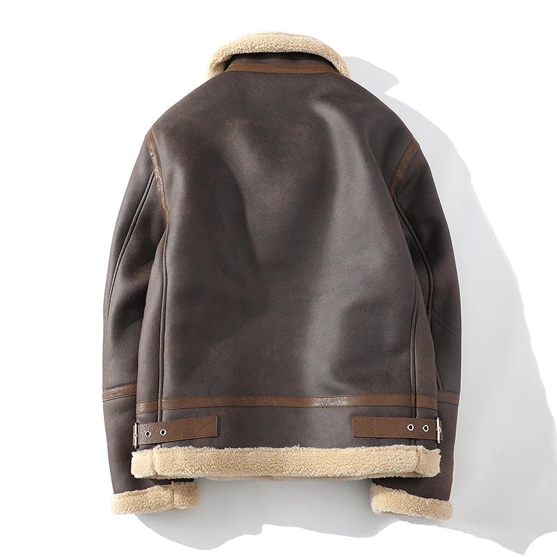 Men's Polo Collar Jacket in Brown - Casual Plus Size Fur Integrated Fleece-Lined Thickened Outerwear