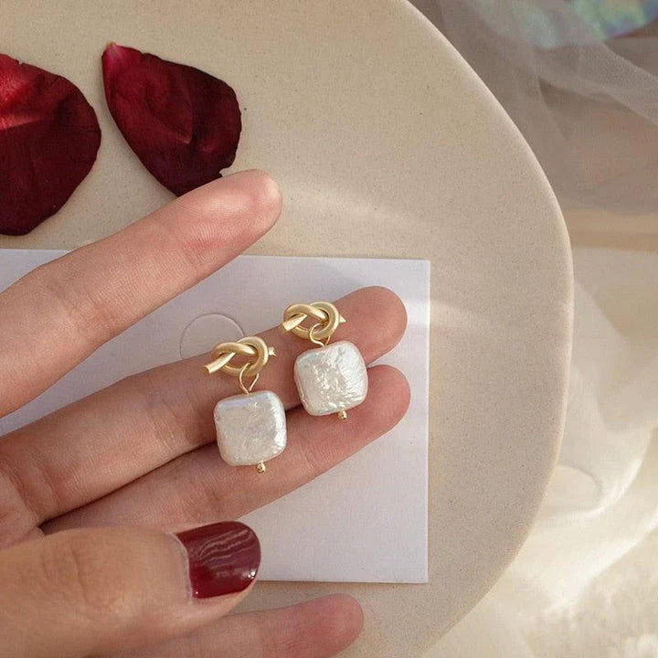 Stunning natural pearl earrings in a modern geometric design, crafted from premium 925 sterling silver