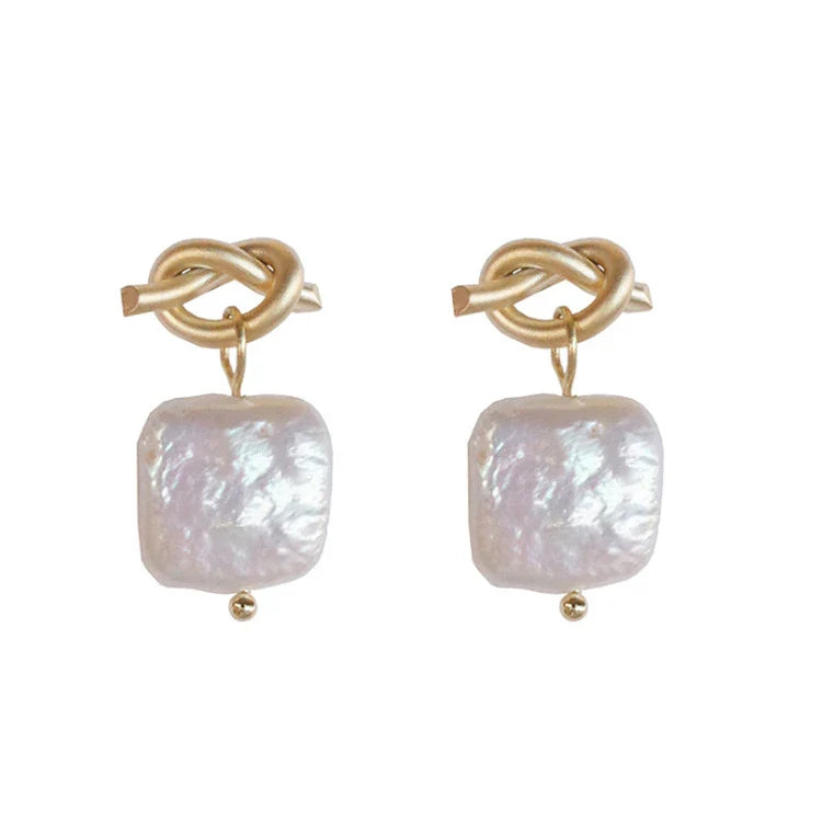 Stunning natural pearl earrings in a modern geometric design, crafted from premium 925 sterling silver