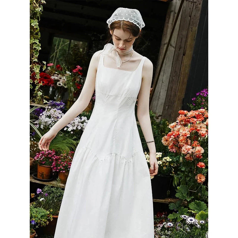 Homeenjoy_UK French White Suspender Long Dress