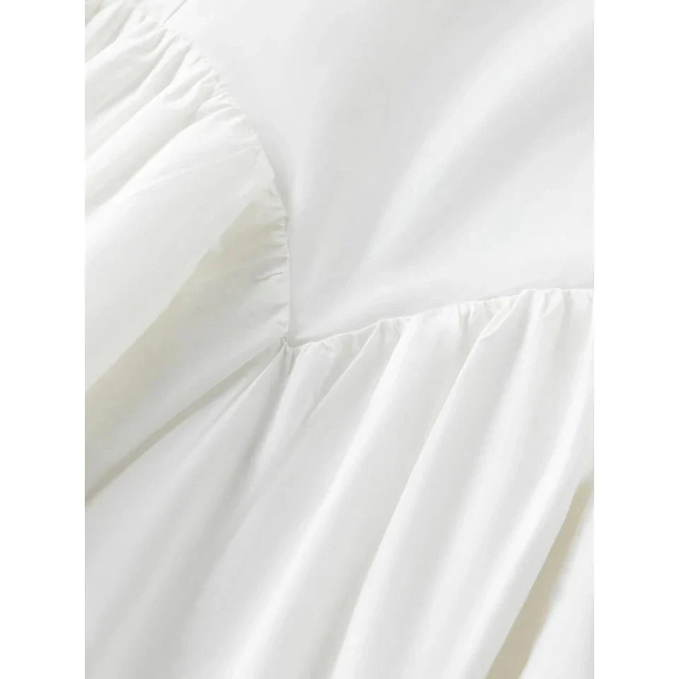 Elegant French white suspender long dress made from premium 100% cotton for effortless style