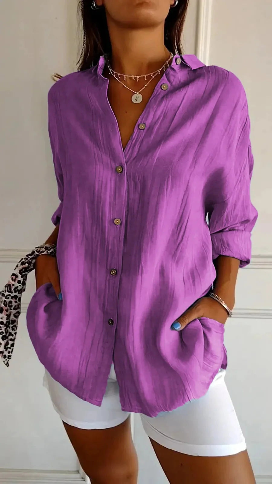 Stylish Women's Long Sleeve Pleated Shirt in various colours