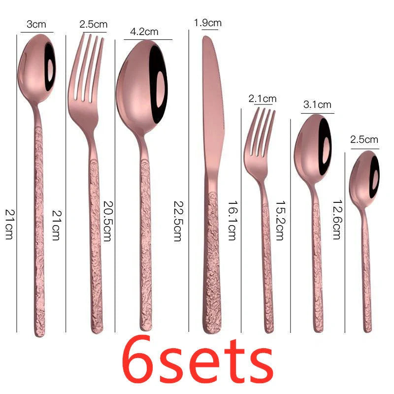 Premium embossed steak cutlery set with textured handles and mirror polish